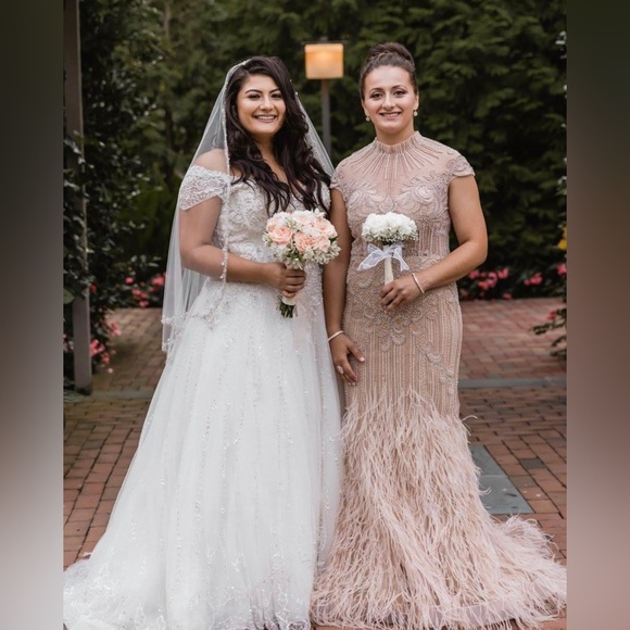 Terani Couture High Neck Feathered Mermaid wedding or guest gown black tie - Picture 7 of 9